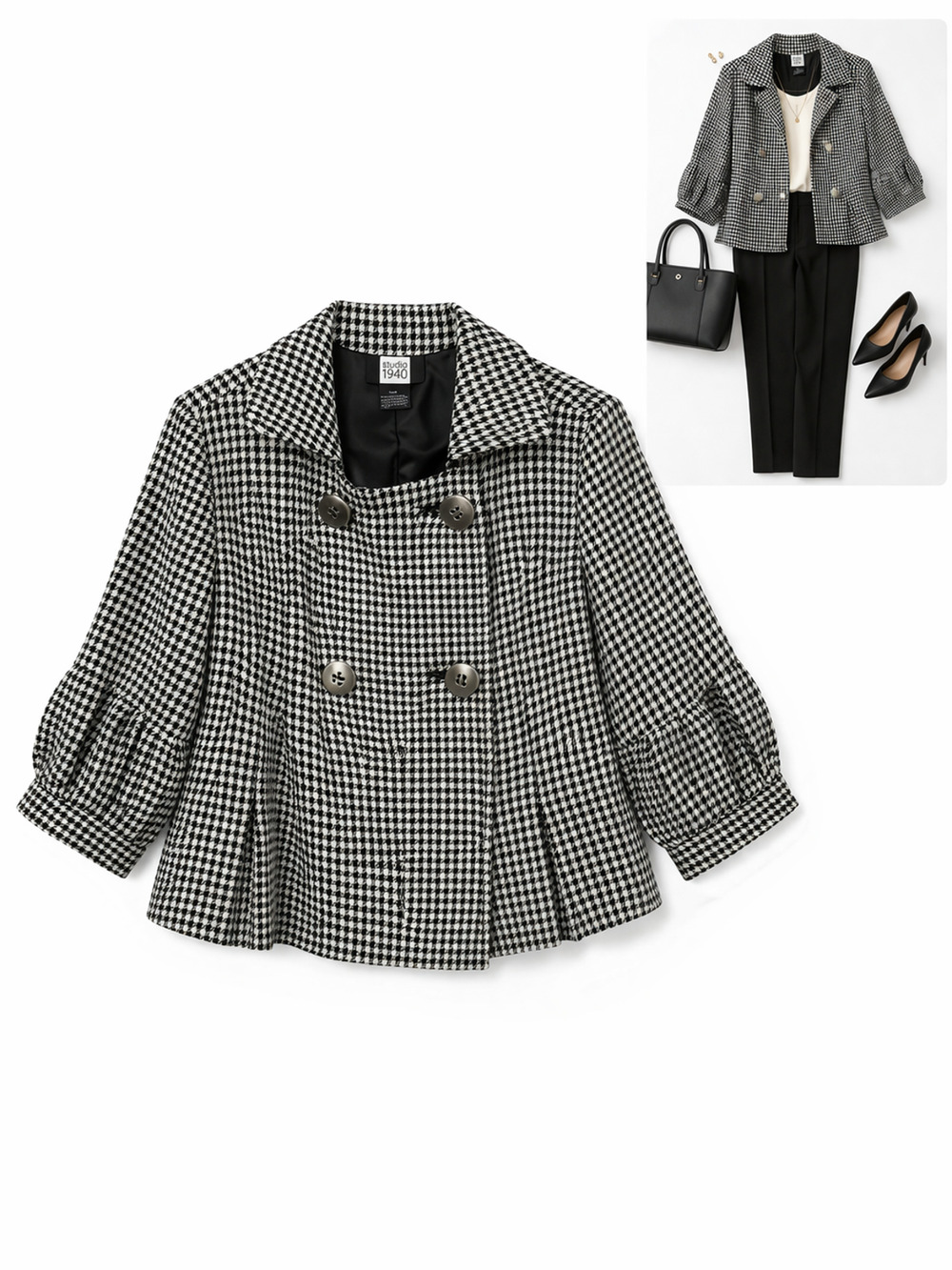 Studio 1940 Houndstooth Peacoat Cropped Jacket Womens Interview Outfit Chic 18W